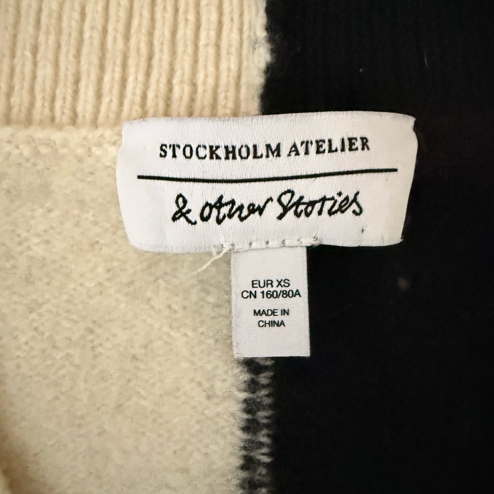 & Other Stories Black and Cream 100% Wool Striped Knit Sweater - Picture 3 of 4